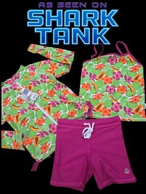 Shark Tank Swimzip Complete Swimsuit Hibiscus Set Girls 6-8